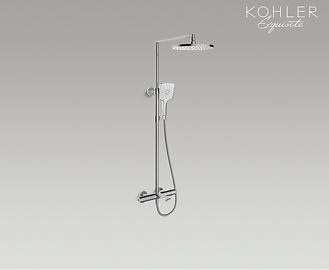 艾非恒温三出水淋浴柱硬管连接