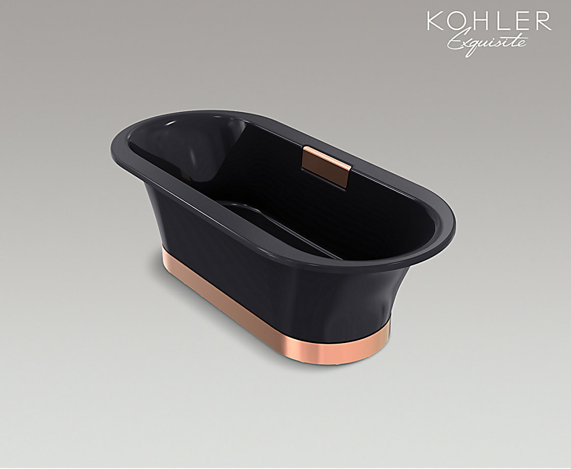 拂乐1.7米独立式铸铁浴缸(玫瑰金裙边，玄武黑，带扶手孔)