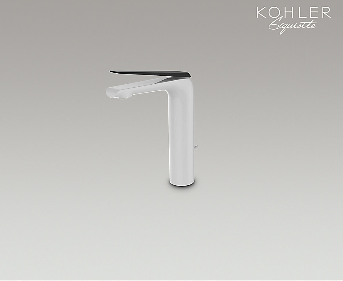 艾非单把脸盆龙头 白色本体搭配原质黑把手