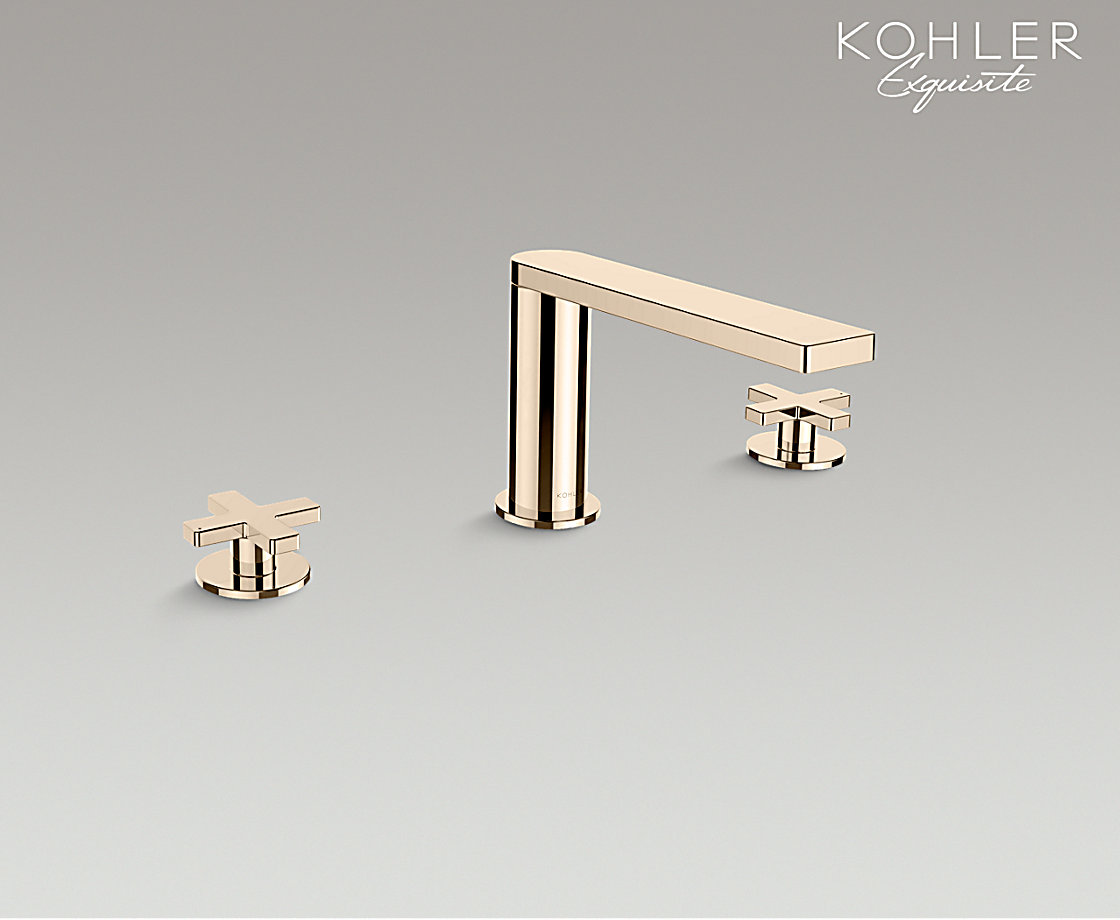 柏诗双把缸边式浴缸龙头十字把手